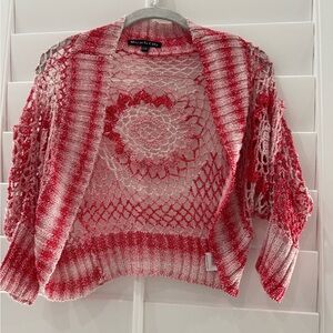 Miracle City Alfred Dunner Red and White Open-Knit‎ Cardigan